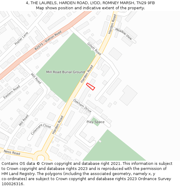 4, THE LAURELS, HARDEN ROAD, LYDD, ROMNEY MARSH, TN29 9FB: Location map and indicative extent of plot