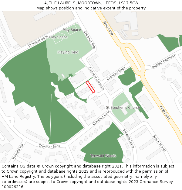 4, THE LAURELS, MOORTOWN, LEEDS, LS17 5GA: Location map and indicative extent of plot