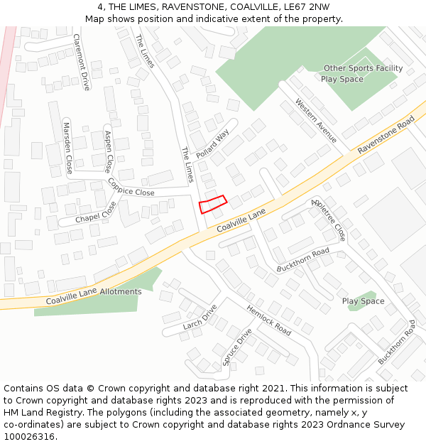 4, THE LIMES, RAVENSTONE, COALVILLE, LE67 2NW: Location map and indicative extent of plot