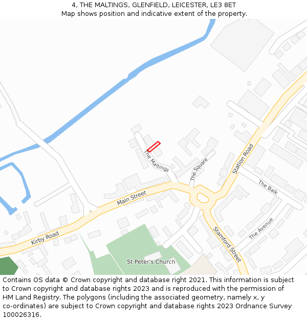 4, THE MALTINGS, GLENFIELD, LEICESTER, LE3 8ET: Location map and indicative extent of plot
