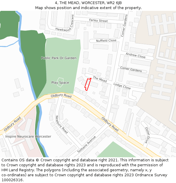 4, THE MEAD, WORCESTER, WR2 6JB: Location map and indicative extent of plot