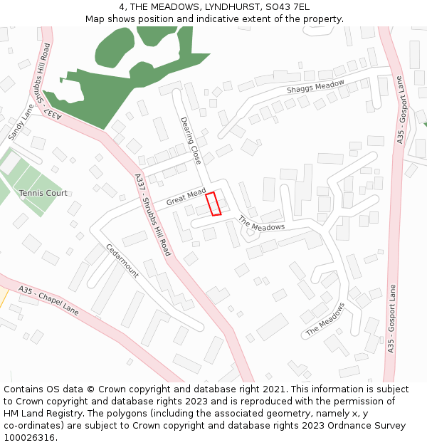 4, THE MEADOWS, LYNDHURST, SO43 7EL: Location map and indicative extent of plot