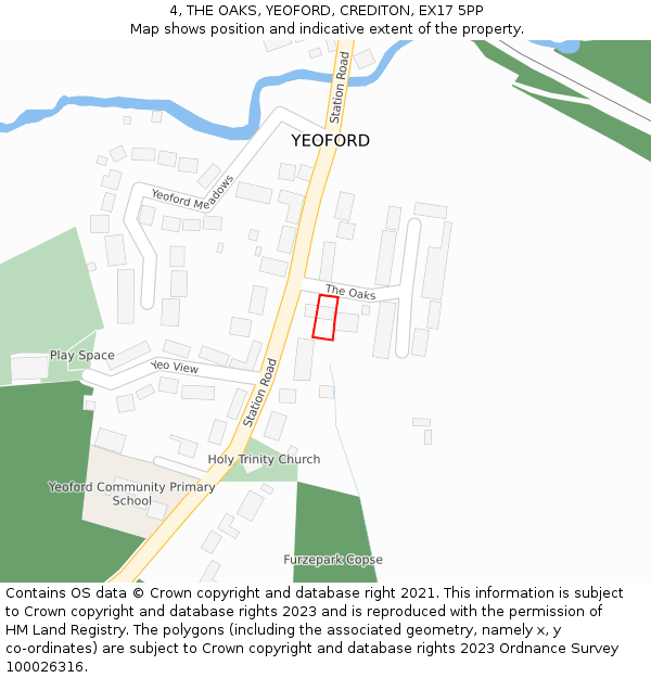 4, THE OAKS, YEOFORD, CREDITON, EX17 5PP: Location map and indicative extent of plot