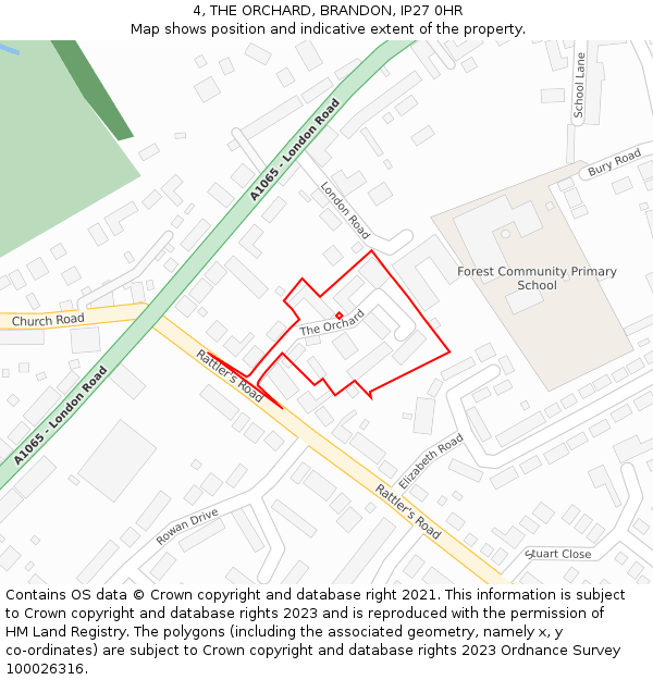 4, THE ORCHARD, BRANDON, IP27 0HR: Location map and indicative extent of plot