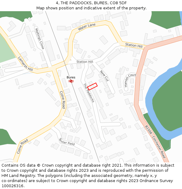 4, THE PADDOCKS, BURES, CO8 5DF: Location map and indicative extent of plot