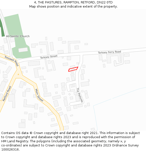 4, THE PASTURES, RAMPTON, RETFORD, DN22 0TD: Location map and indicative extent of plot