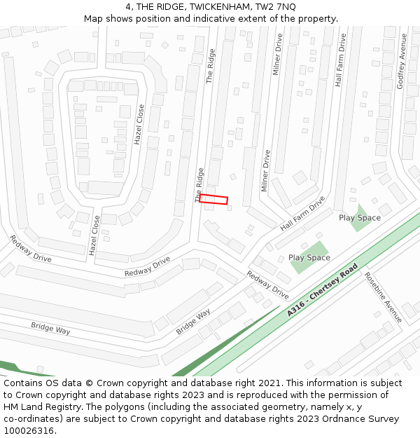 4, THE RIDGE, TWICKENHAM, TW2 7NQ: Location map and indicative extent of plot