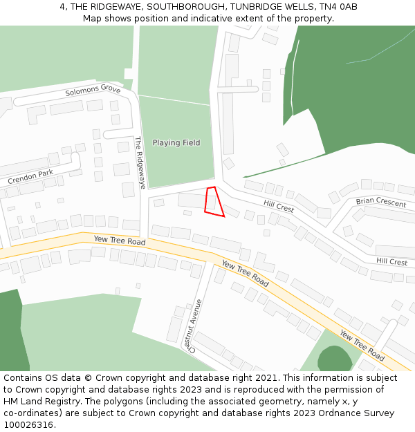 4, THE RIDGEWAYE, SOUTHBOROUGH, TUNBRIDGE WELLS, TN4 0AB: Location map and indicative extent of plot