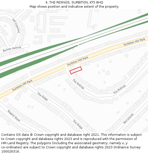 4, THE RIDINGS, SURBITON, KT5 8HQ: Location map and indicative extent of plot