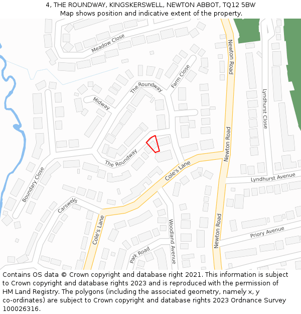4, THE ROUNDWAY, KINGSKERSWELL, NEWTON ABBOT, TQ12 5BW: Location map and indicative extent of plot