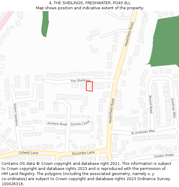 4, THE SHEILINGS, FRESHWATER, PO40 9LL: Location map and indicative extent of plot