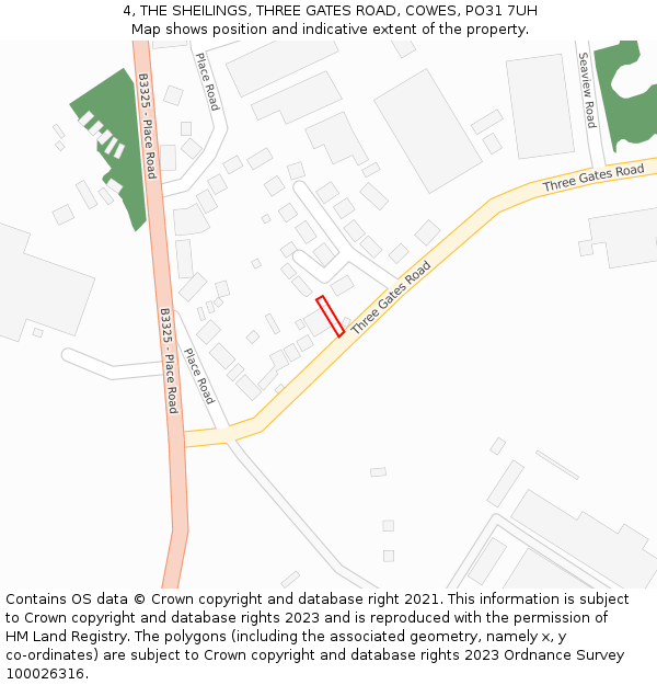 4, THE SHEILINGS, THREE GATES ROAD, COWES, PO31 7UH: Location map and indicative extent of plot