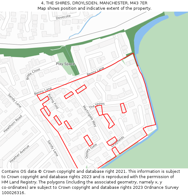 4, THE SHIRES, DROYLSDEN, MANCHESTER, M43 7ER: Location map and indicative extent of plot