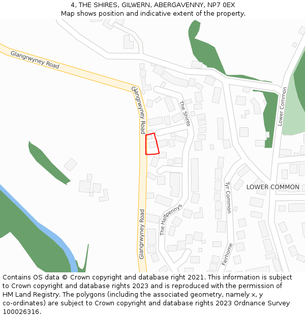 4, THE SHIRES, GILWERN, ABERGAVENNY, NP7 0EX: Location map and indicative extent of plot