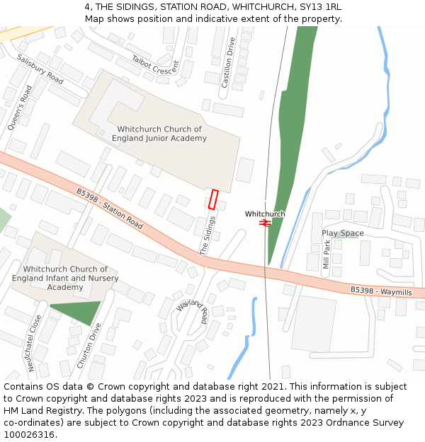 4, THE SIDINGS, STATION ROAD, WHITCHURCH, SY13 1RL: Location map and indicative extent of plot