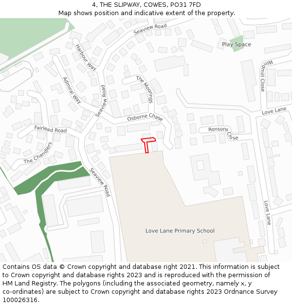 4, THE SLIPWAY, COWES, PO31 7FD: Location map and indicative extent of plot