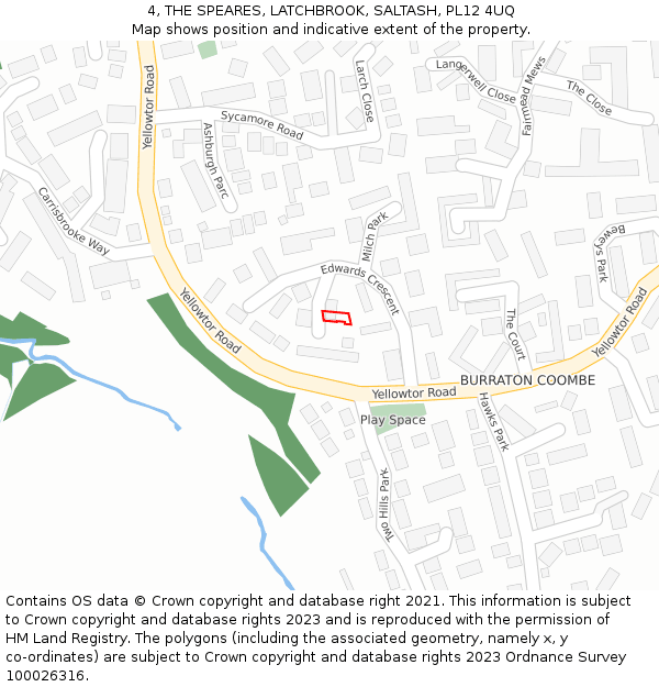 4, THE SPEARES, LATCHBROOK, SALTASH, PL12 4UQ: Location map and indicative extent of plot