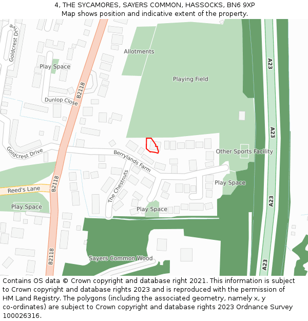 4, THE SYCAMORES, SAYERS COMMON, HASSOCKS, BN6 9XP: Location map and indicative extent of plot