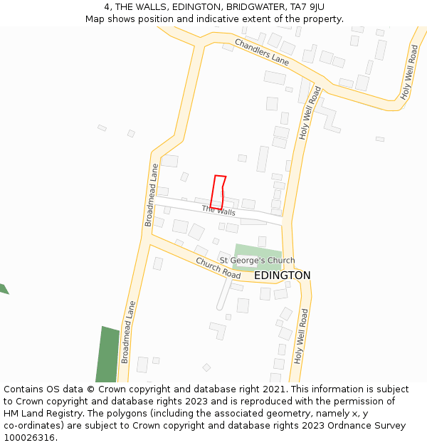 4, THE WALLS, EDINGTON, BRIDGWATER, TA7 9JU: Location map and indicative extent of plot