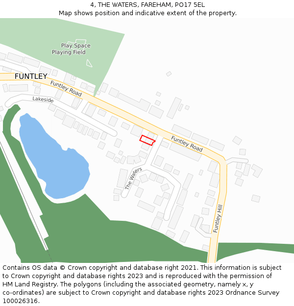 4, THE WATERS, FAREHAM, PO17 5EL: Location map and indicative extent of plot