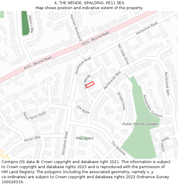 4, THE WENDE, SPALDING, PE11 3EG: Location map and indicative extent of plot
