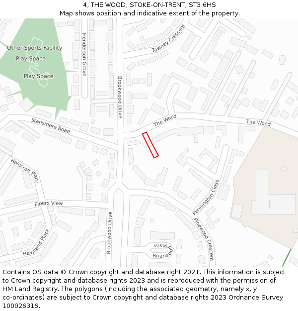 4, THE WOOD, STOKE-ON-TRENT, ST3 6HS: Location map and indicative extent of plot