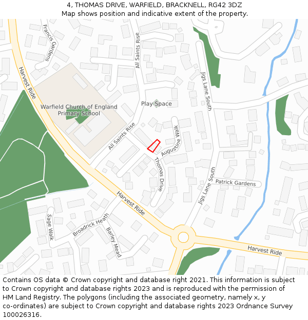 4, THOMAS DRIVE, WARFIELD, BRACKNELL, RG42 3DZ: Location map and indicative extent of plot