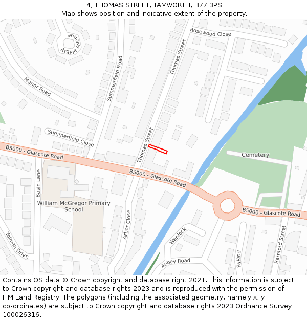 4, THOMAS STREET, TAMWORTH, B77 3PS: Location map and indicative extent of plot