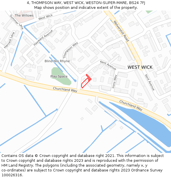 4, THOMPSON WAY, WEST WICK, WESTON-SUPER-MARE, BS24 7FJ: Location map and indicative extent of plot