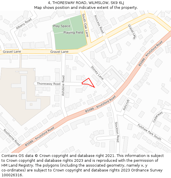 4, THORESWAY ROAD, WILMSLOW, SK9 6LJ: Location map and indicative extent of plot