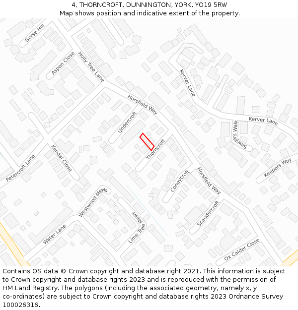 4, THORNCROFT, DUNNINGTON, YORK, YO19 5RW: Location map and indicative extent of plot