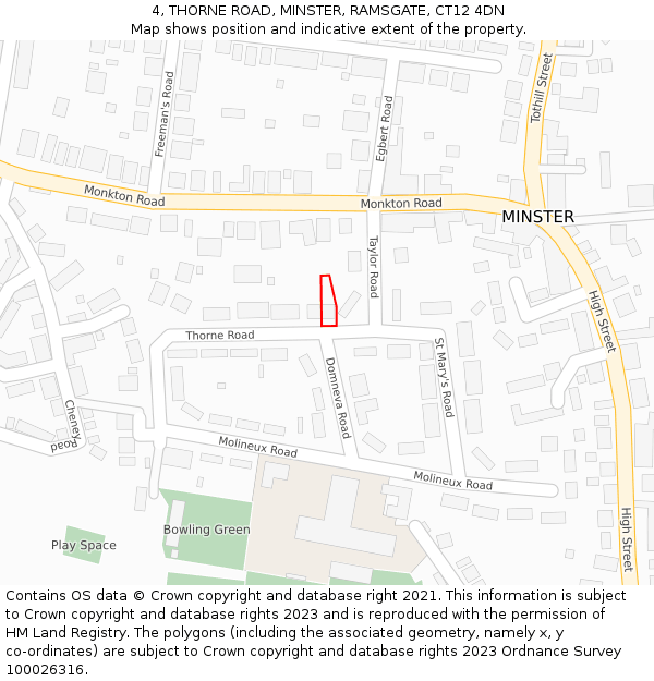 4, THORNE ROAD, MINSTER, RAMSGATE, CT12 4DN: Location map and indicative extent of plot