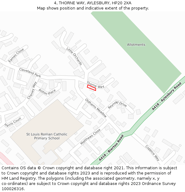 4, THORNE WAY, AYLESBURY, HP20 2XA: Location map and indicative extent of plot