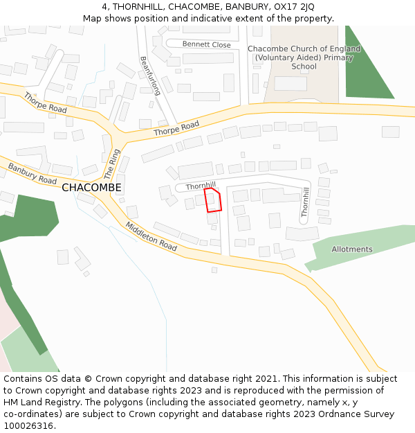 4, THORNHILL, CHACOMBE, BANBURY, OX17 2JQ: Location map and indicative extent of plot