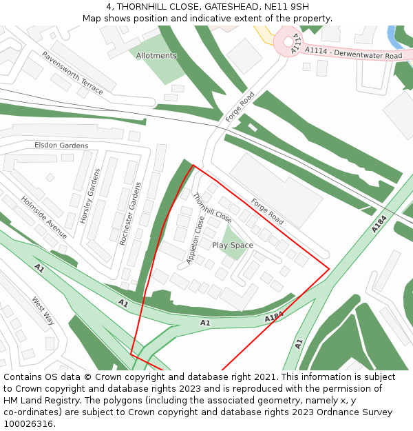 4, THORNHILL CLOSE, GATESHEAD, NE11 9SH: Location map and indicative extent of plot