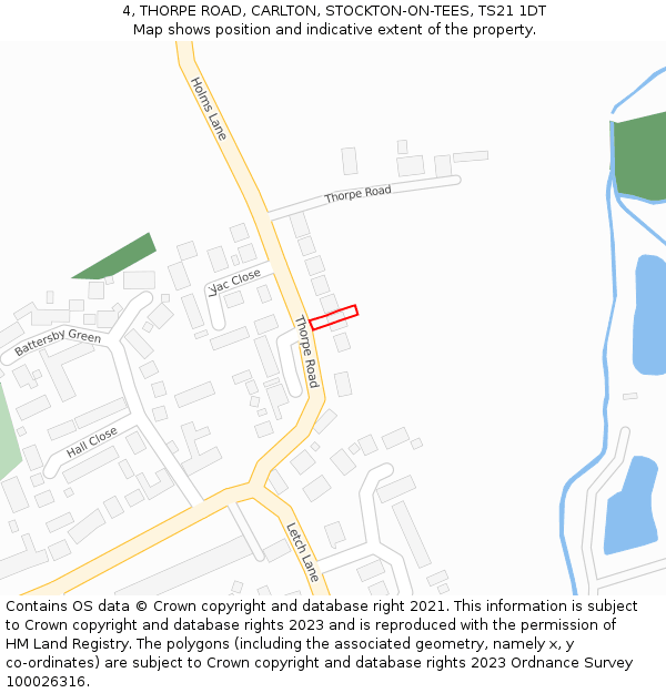 4, THORPE ROAD, CARLTON, STOCKTON-ON-TEES, TS21 1DT: Location map and indicative extent of plot