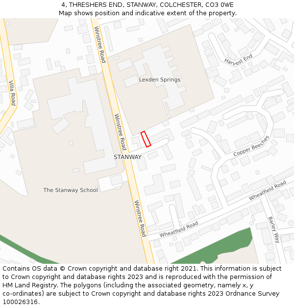 4, THRESHERS END, STANWAY, COLCHESTER, CO3 0WE: Location map and indicative extent of plot