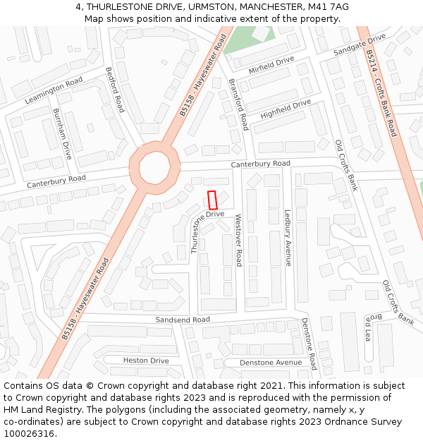 4, THURLESTONE DRIVE, URMSTON, MANCHESTER, M41 7AG: Location map and indicative extent of plot