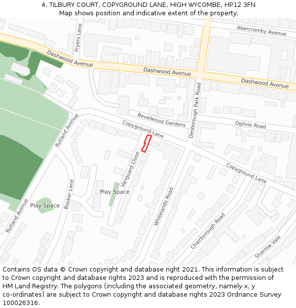 4, TILBURY COURT, COPYGROUND LANE, HIGH WYCOMBE, HP12 3FN: Location map and indicative extent of plot