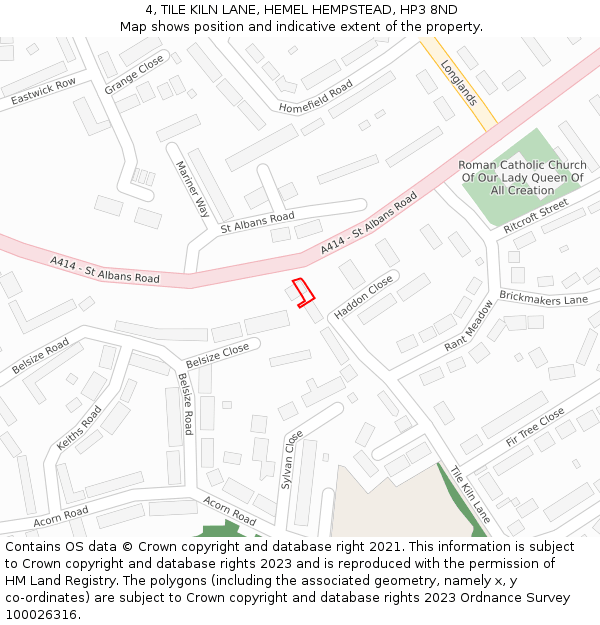 4, TILE KILN LANE, HEMEL HEMPSTEAD, HP3 8ND: Location map and indicative extent of plot