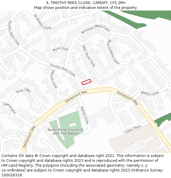 4, TIMOTHY REES CLOSE, CARDIFF, CF5 2RH: Location map and indicative extent of plot