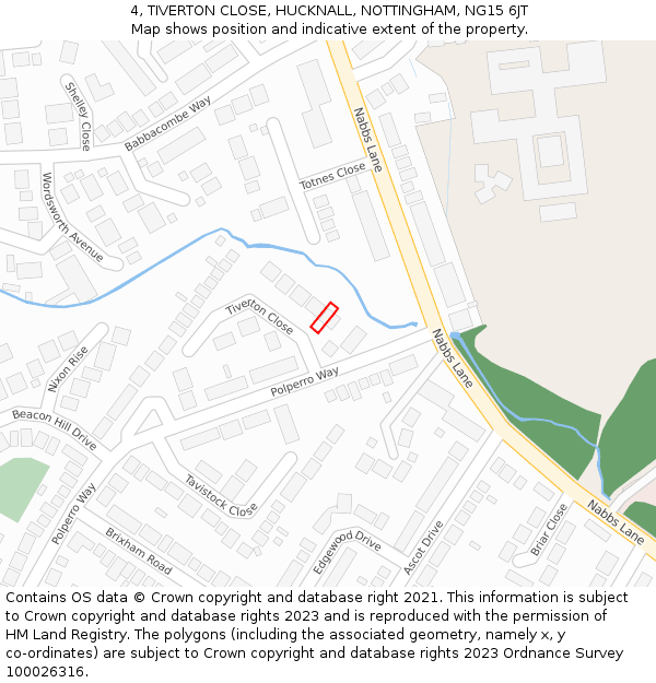 4, TIVERTON CLOSE, HUCKNALL, NOTTINGHAM, NG15 6JT: Location map and indicative extent of plot