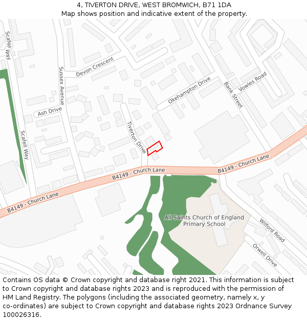 4, TIVERTON DRIVE, WEST BROMWICH, B71 1DA: Location map and indicative extent of plot