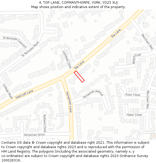 4, TOP LANE, COPMANTHORPE, YORK, YO23 3UJ: Location map and indicative extent of plot