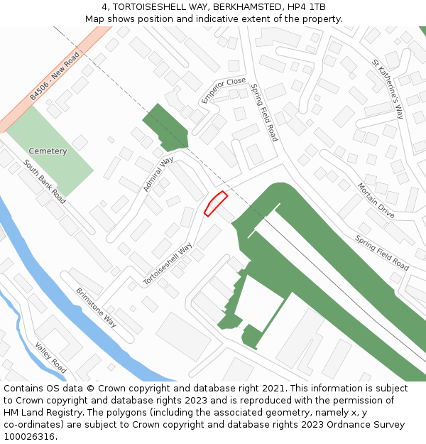 4, TORTOISESHELL WAY, BERKHAMSTED, HP4 1TB: Location map and indicative extent of plot