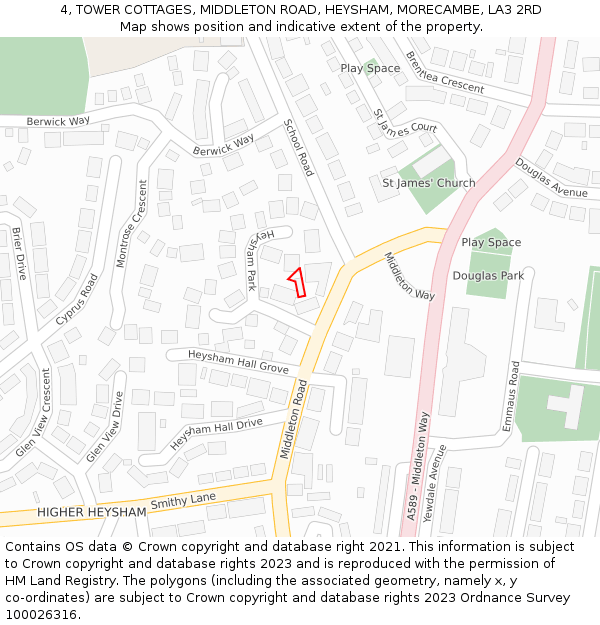 4, TOWER COTTAGES, MIDDLETON ROAD, HEYSHAM, MORECAMBE, LA3 2RD: Location map and indicative extent of plot