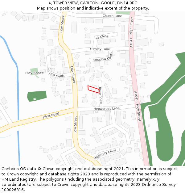 4, TOWER VIEW, CARLTON, GOOLE, DN14 9PG: Location map and indicative extent of plot