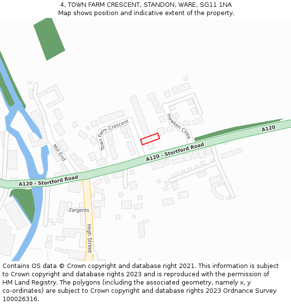 4, TOWN FARM CRESCENT, STANDON, WARE, SG11 1NA: Location map and indicative extent of plot