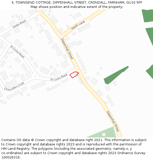 4, TOWNSEND COTTAGE, DIPPENHALL STREET, CRONDALL, FARNHAM, GU10 5PF: Location map and indicative extent of plot