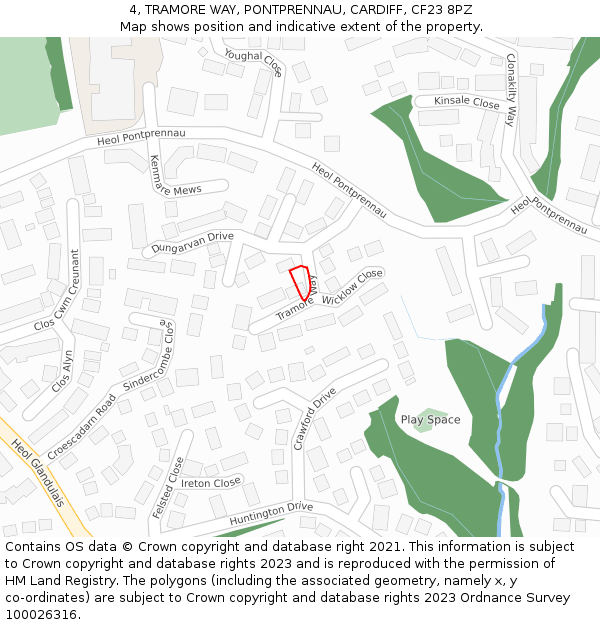 4, TRAMORE WAY, PONTPRENNAU, CARDIFF, CF23 8PZ: Location map and indicative extent of plot